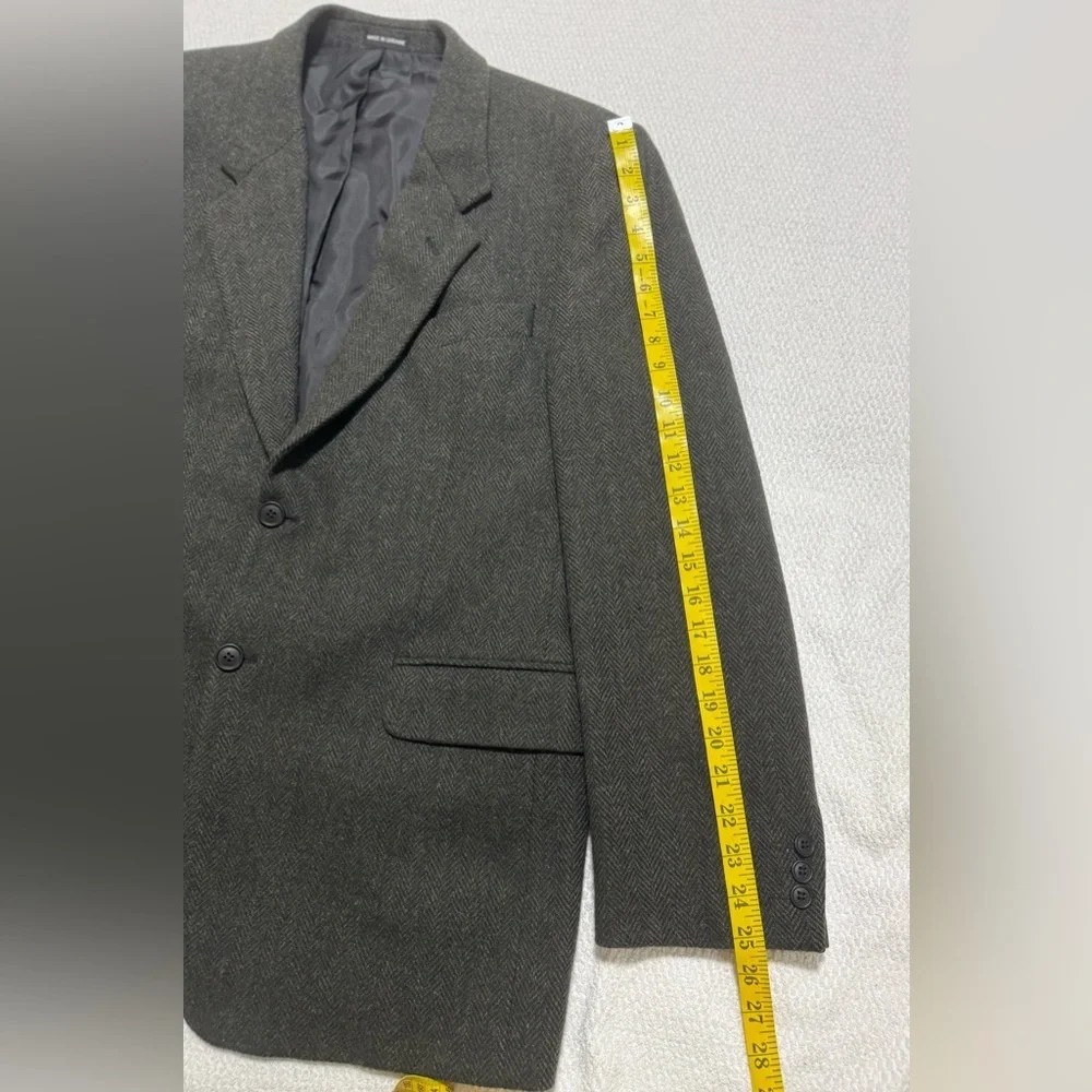 Oleg Cassini Men’s 42R Dark Green Herringbone Sport Coat Wool Tweed Blazer
